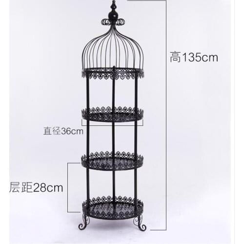 Multi-layer wrought iron flower shelf floor retro shelf windowsill window living room creative birdcage indoor fleshy flower she