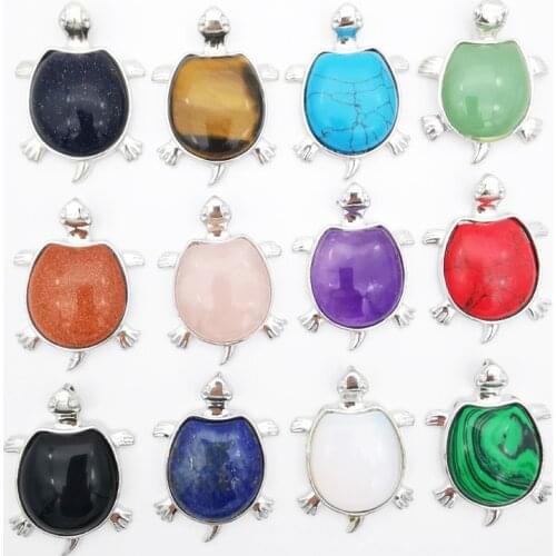 Fashion 32X42MM Purple Crystal opal Green Howlite Stone Crystal Bead Turtle Tortoise Pendant 1PCS