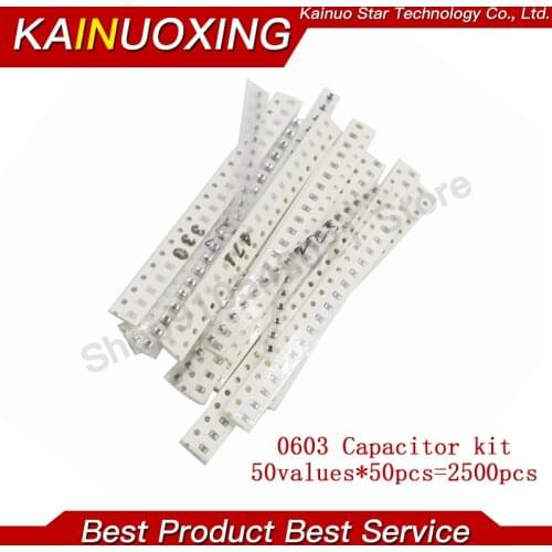 0603 SMD Ceramic Capacitor Assorted Kit 1pF~10uF 50values*50pcs=2500pcs Chip Ceramic Capacitor Samples ki