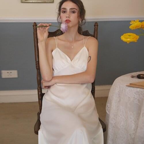 Summer Suspender nightdress women V-neck elegant sleepwear Sleeveless Solid Nightgowns nighty for ladies sexy sleeping dress
