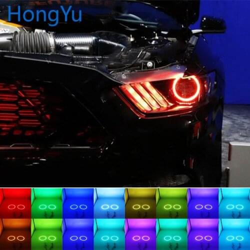 Latest Headlight Multi-color RGB LED Angel Eyes Halo Ring Eye DRL RF Remote Control for Ford Mustang 2015 2016 Accessories
