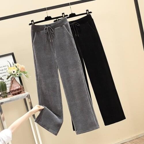 2021 Spring and Autumn New Fashion Womens Wide Leg Pants Plus size High Waist Loose Straight Pants Black Casual Female trousers
