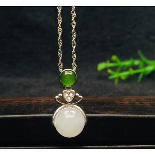 New Natural Hetian Jade Pendant 925 Silver Inlaid Transport Bead Necklace, Christmas Jewelry