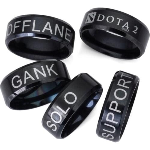 Wholesale Game Jewelry Dota 2Stainless Steel Ring SUPPORT GANK CARRY OFFLANE SOLO Game Position Ring For Men Gifts 10pcs/lot