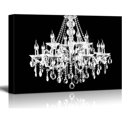 Canvas Wll Art - Crystal White Chandelier on Black Background Art Decor Drop shipping