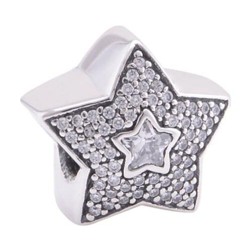 Christmas gift 925 Sterling Silver Beads Fits European DIY Charms Bracelet Stars European Charm Women Jewelry Findings