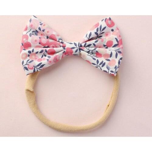 Watercolor Floral Fabric hair bows Baby kids nylon headband Floral Print Headbands Newborn soft nylon hairband Cotton bow HB364S