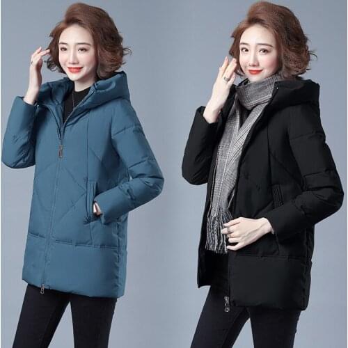 2021 New Winter Down Padded Jacket Women Thick Hooded Cotton Coat Female Mid-Length Slim Warm Jacket Womens Clothing