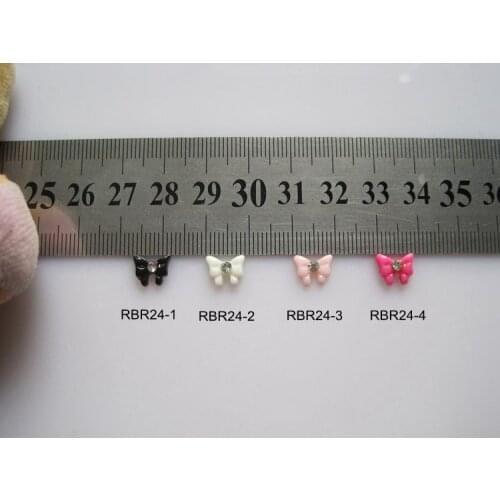 RBR24 30pcs/bag Butterfly-Shape Mini Resin Bow with Crystal Rhinestone Nail Art Decoration Nail DIY Deco