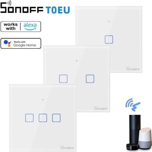 SONOFF T0 EU TX Wifi Touch Wall Light Wireless Switch Smart Home 1/2/3 Gang Voice/APP Remote Control Work With Alexa Google Home