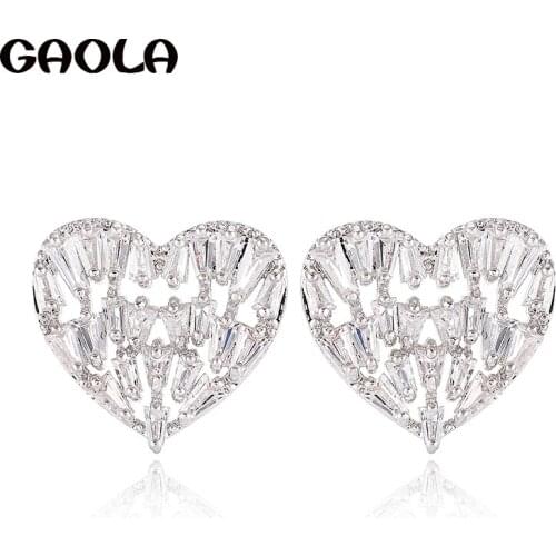 GAOLA Classic Cubic Zirconia Geometric Stud Earrings Women Heart White Gold Color Fashion Jewelry GLE9248