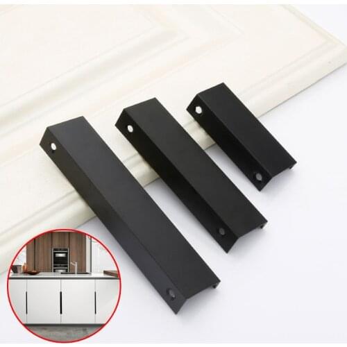 Gold Black Hidden Cabinet Pulls Aluminum Alloy Kitchen Cupboard Handles Drawer Knobs Furniture Hardware Handle