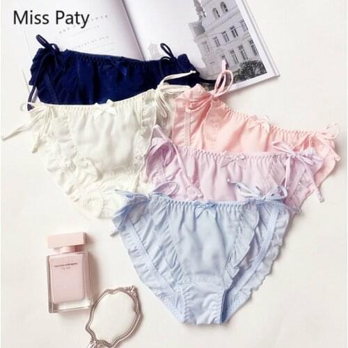 M L XL 5pcs/lot fashion womens sexy underpants female ladies underwear cute lace-up cotton briefs comfortable milk silk panties
