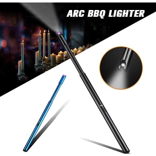 Lengthen Longer Arc Lighter With LED Light USB Rechargeable Windproof Electric Lighter Kitchen BBQ Outdoor Camping Ignition Tool