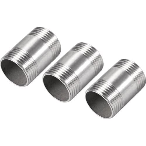 Uxcell 3pcs Stainless Steel 304 Cast Pipe Fittings Coupling Fitting 1 X 1 G Male 32mm x 46mm Size Silver Tone