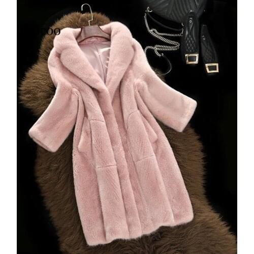 Women fake Mink fur coat tidy fur coat middle long hair womens clothing outerwear jacket coats new suit lapel