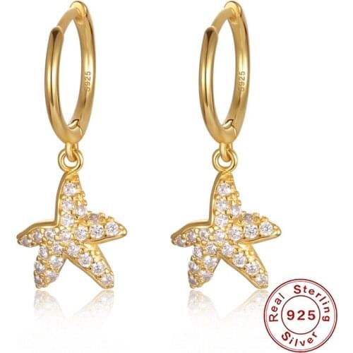 DORIN 925 Sterling Silver Starfish Drop Earrings For Women Lady Fashion Wedding Engagement Party Jewelry