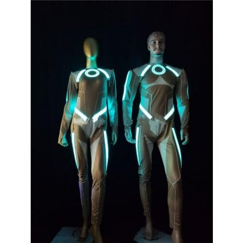 LED Tron Light Costume Women Luminous Clothing Man Light Up Gogo Dance Dress Glow Clothing Cosplay Clothes