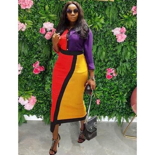 Elegant Office Work Wear Business Pencil Dress Women Patchwork Long Slevee Shirt Dress High Waist Sheath Bodycon Maxi Dresses