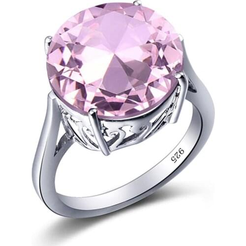 Szjinao Pink Crystal Ring Pure Silver Rings For Women Silver 925 jewelry Round Gemstone Cute Romantic Genuine Female Jewellery