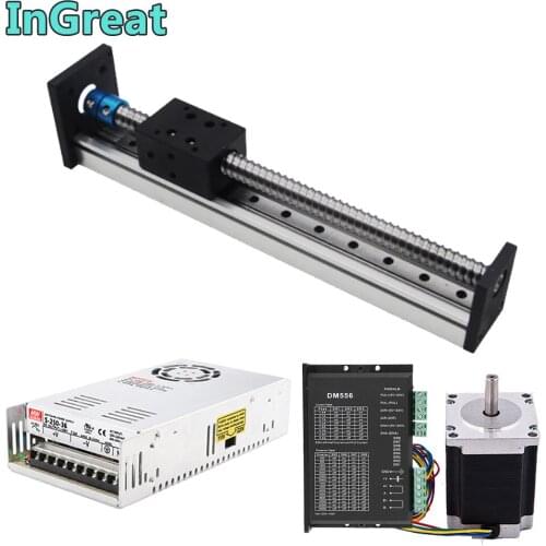 100MM Stroke Slide Table Guide Rail Sliding Linear BallScrew Rod Platform & NEMA23 1.2Nm Stepper Motor Driver Power Supply Kits