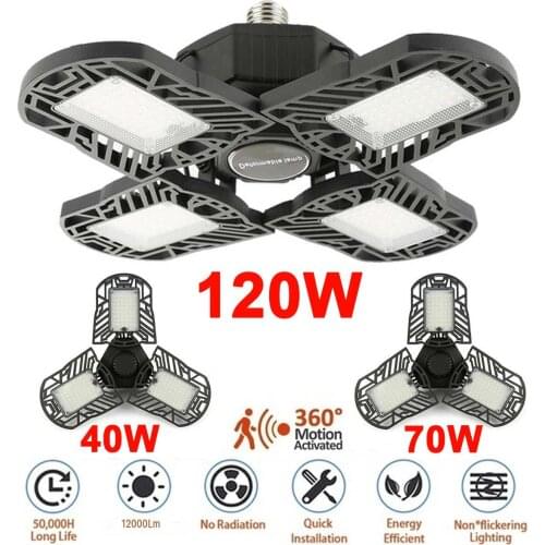 120W 192LEDs 12000LM Deformable Lamp Garage Light E27 Led Bulb Super Bright Home Parking Warehouse Basement Industrial Lighting