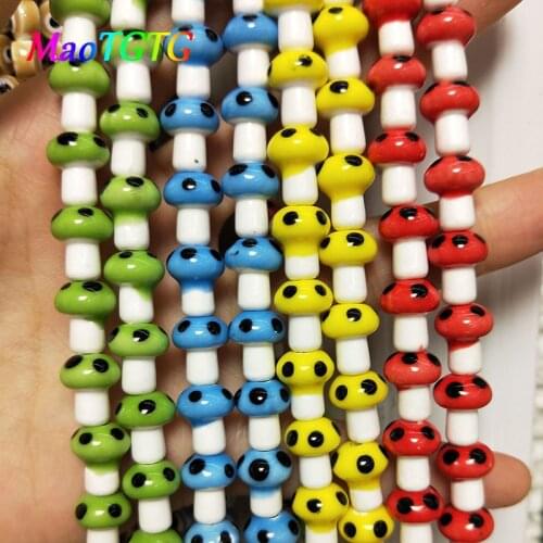 20pcs Mix Color Mushroom Ceramic Beads For Jewelry Making Necklace Bracelet 10x12mm Handmade Ceramic Beads DIY Accessories