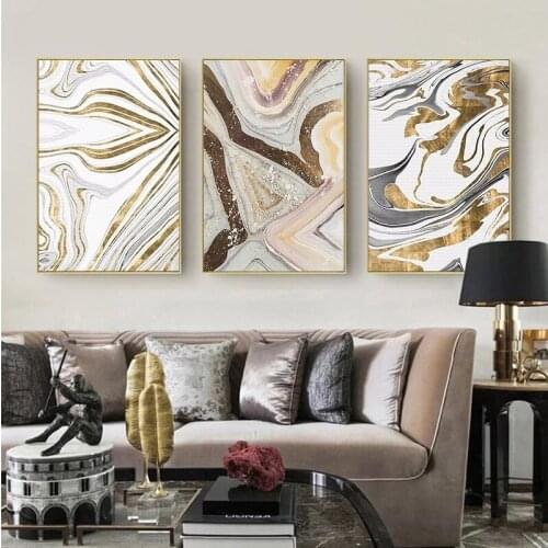 3 Pieces Abstract Golden Wall Art Nordic Print Poster Decorative Pictures for living Room Modern Home Decor Paintings