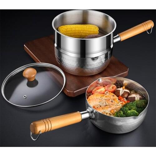 304 Stainless Steel Milk and Soup Pot with Steamer Lid Cooker Cookware Kitchen Frying Pan Noodle Cooking Accessories