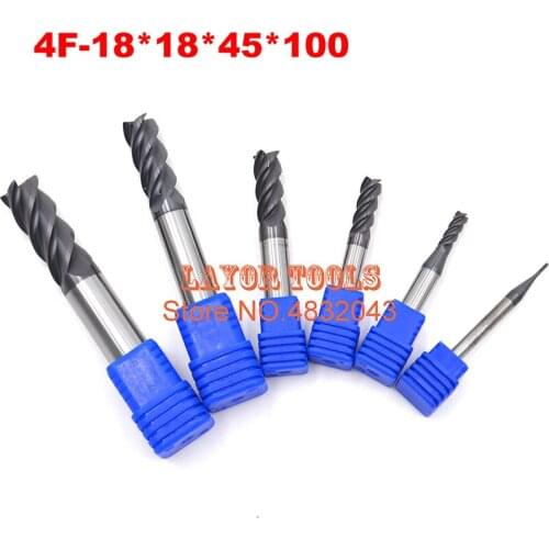 4f-18*18*45*100,hrc50,material Carbide Square Flatted End Mill four 4 flute 18mm coating nano use for High-speed milling machine