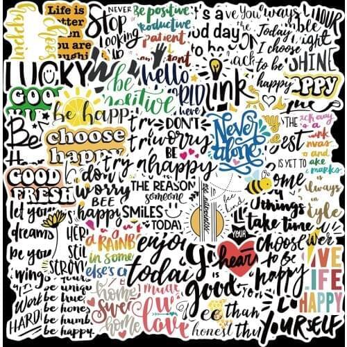 50pcs/Pack Waterproof Inspirational Slogan In English Stickers For Suitcase Snowboard Phone Skateboard Laptop Decals