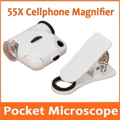 55X LED Illuminated CellPhone Magnifier Jewelry Appraisal Loupe Pocket Microscope 55 Times with UV Light and Mobile Phone Clip