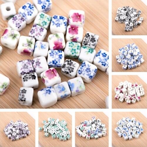 7# 40pcs Small Square Shape Flower Sphere Ceramic beads For earrings making Ceramics Quality Ceramics beads #A109B