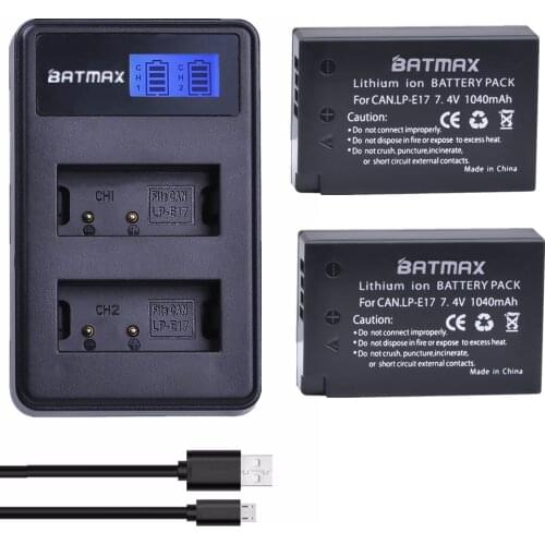 Batmax 2PCS LP-E17 LPE17 LP E17 Battery+LCD Dual USB Charger for Canon EOS T6i 750D T6s 760D 800D M3 M5 8000D Kissx8i