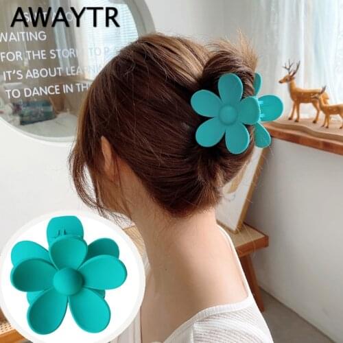 AWAYTR 2021 Fashion Big Blue Flower Plastic Hair Claws Pink Acrylic Hair Clip Claw Hairdressing Tool Hair Accessories for Women