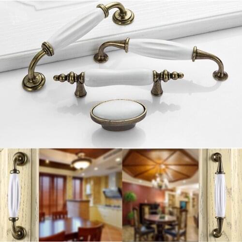 White Ceramic Door Knob European Simple Cabinet Drawer Handle Cupboard Kitchen Night Table Pull knobs For Furniture Hardware