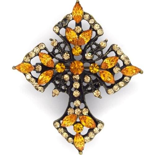 Antique bronze Marquise Rhinestone Cross Pin brooches Pendant C325 G4