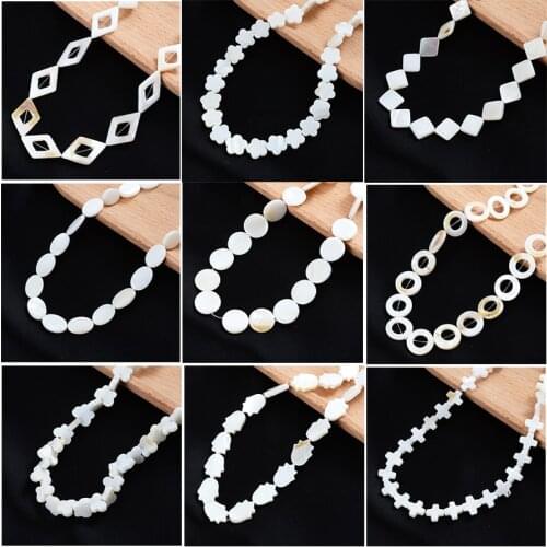 10mm Natural White Shell Beads Charms Mother Of Pearl Loose Flat Oval Teeth Round Star Nugget Freshwater Chip For Jewelry Making