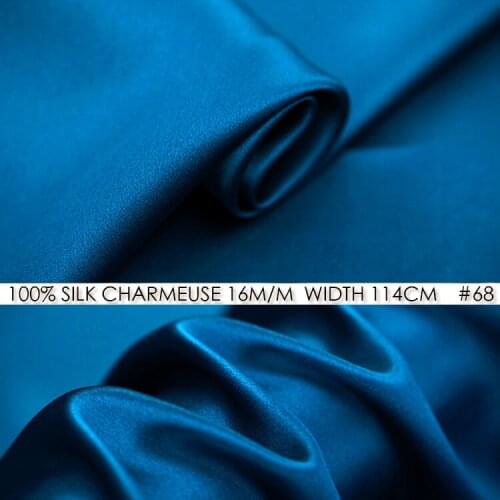 CISULI 100% SILK CHARMEUSE SATIN Fabric 114cm width 16momme/100% Silk Fabric Women Party Dres Mongolia Blue-NO.68