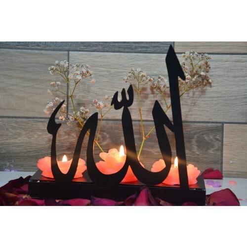 Pnr Decor Trıple Allah Metal Candle Holder Candlestick