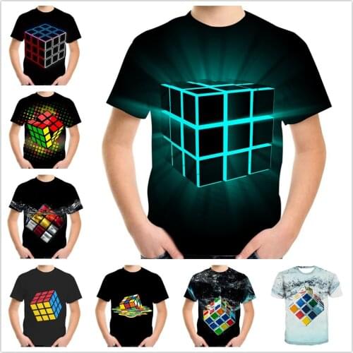 4-13Y Children Teen Fashion Tshirts Funny Rubiks Cube Pocket 3D Print T-Shirts For Boys Girl Kids Baby Casual Clothes Cool Tops