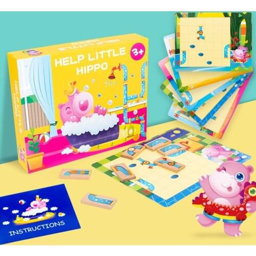 Wooden Hippo Bathing Jigsaw Puzzle Childrens Enlightenment Education Toys for Training Kid Thinking Logic Toys Gifts for Age 2