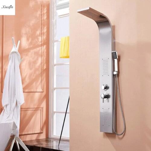 Brushed Nickel Shower Panel Tower Rain Waterfall Massage Body System Jet Tub Tap With Hand Shower Tub Spout Tower Shower Column