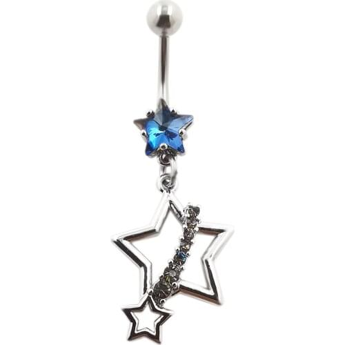 JHJT 14G Belly Button Rings 316L Surgical Steel Dangle Star Cubic Zirconia Navel Piercing Nombril Belly Piercing Jewelry