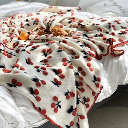 Cashmere Blanket Christmas Red Wool Blanket Cherry/ Strawberry Arm Knitting Blankets for Beds Sofa Traveling Soft Light Portable