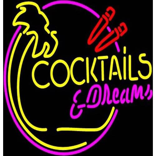 Cocktails And Dreams Palm Tree Neon Sign Handmade Real Glass Tube Soft Drink Bar KTV Club Shop Store Display Neon Signs 17"X14"