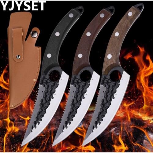 Forged Boning Knife Stainless Steel Kitchen Fishing Knife Handmade Meat Cleaver Outdoor Cooking Butcher Knife Cutter Knife Cover