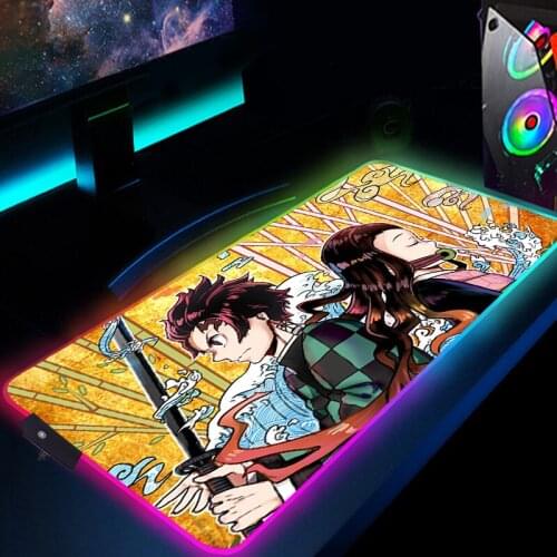 RGB Demon Slayer Kimetsu No Yaiba Mouse Pad Carpet Kawaii Gaming Accessories Keyboard Backlit Mousepad Desktop Gamer Girl Mice
