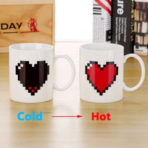 Creative Heart Magic Temperature Changing Mug Color Changing Chameleon Mugs Heat Sensitive Cup Coffee Tea Milk Mug Novelty Gifts