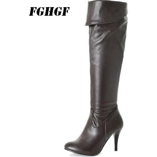 Exempt postage Lovely and sweet Casual sexy Knight boots Side zipper high heel boots Knee-high boots Big yards 34-50